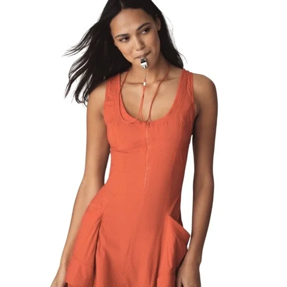 $128 NWT Anthropologie Daily Practice Fastpack Bubble Hem Red Midi Dress SZ  MED